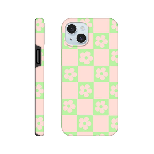 Garden Grids - Pastel tough phone case with floral checkerboard pattern