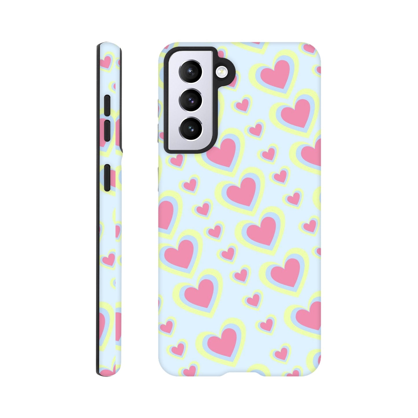 Love Layers phone case with colorful heart patterns