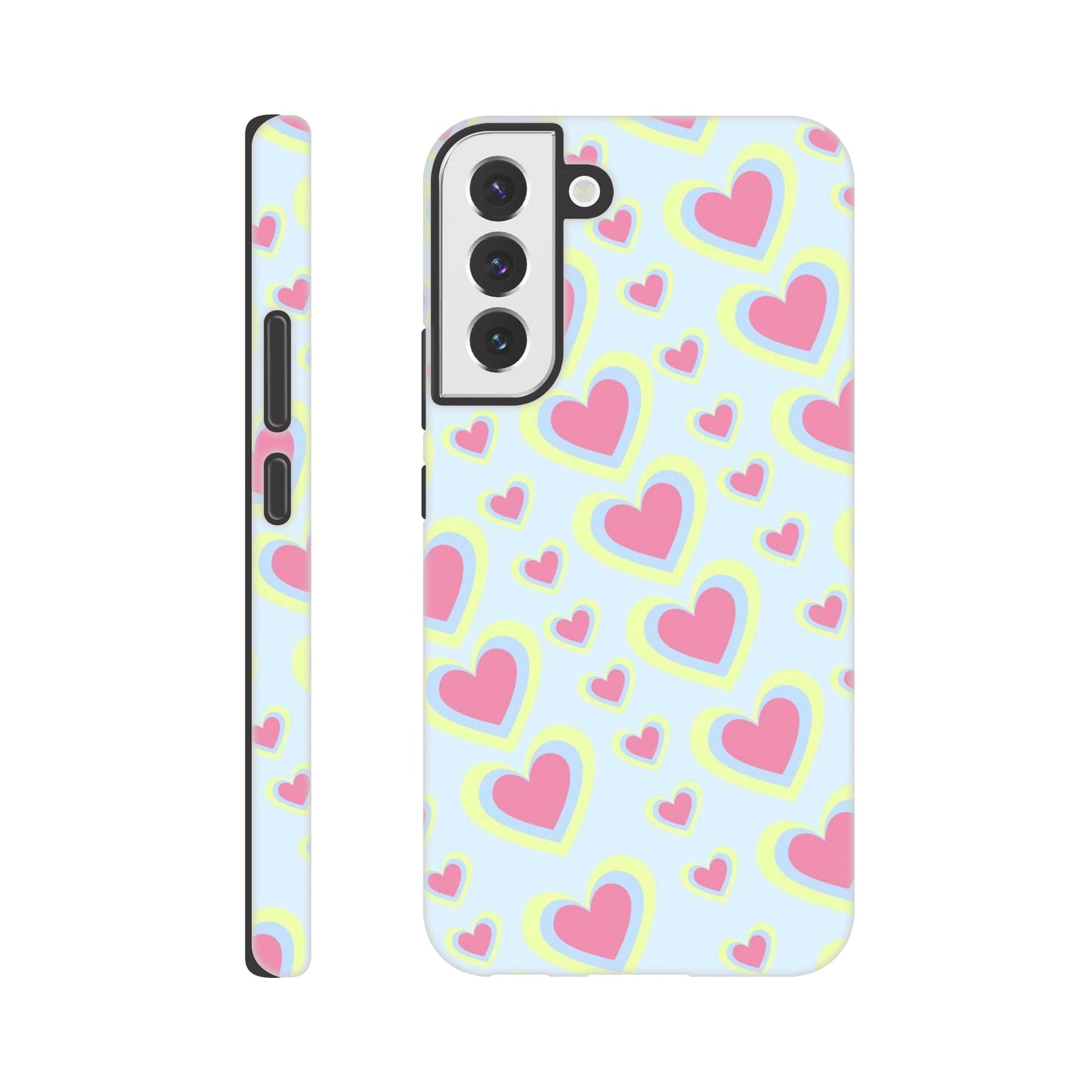 Love Layers phone case with colorful heart patterns