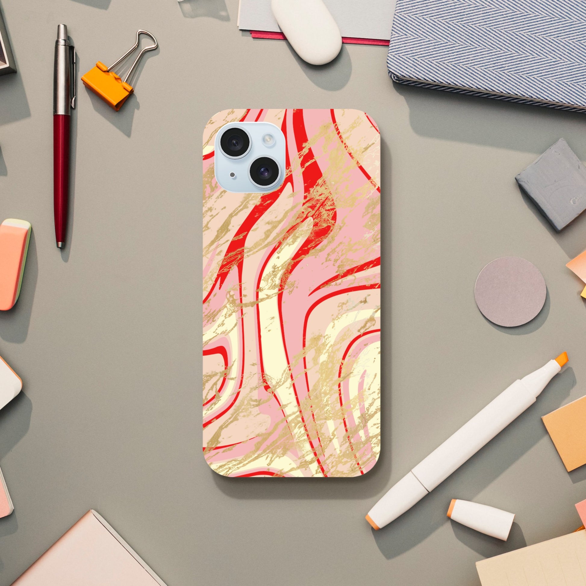 Pink phone case with elegant abstract design