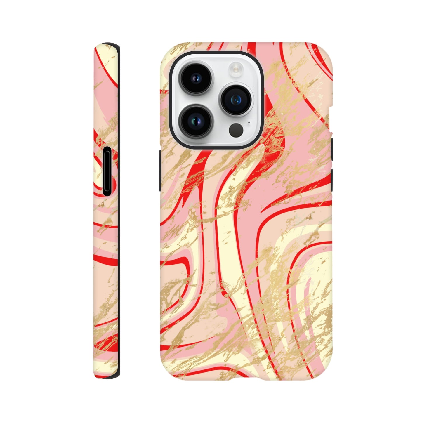 Pink phone case side view showcasing vibrant colors