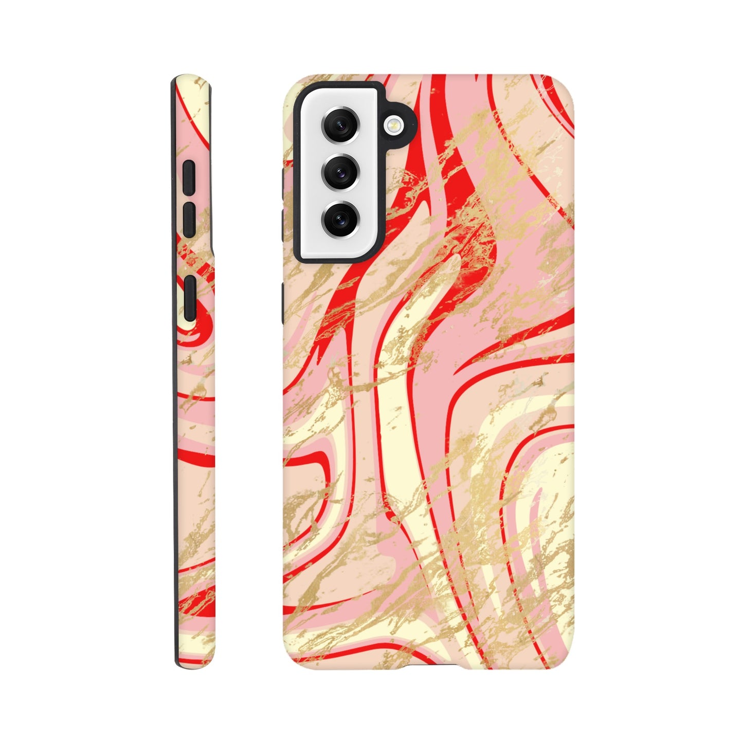 Pink phone case side view showcasing vibrant colors