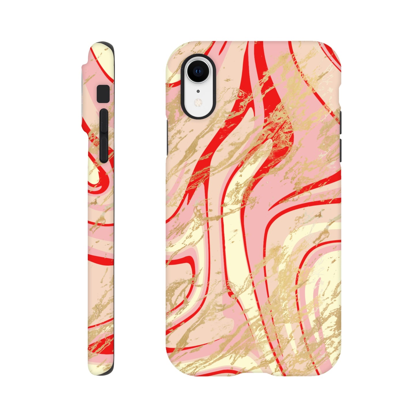 Pink phone case side view showcasing vibrant colors